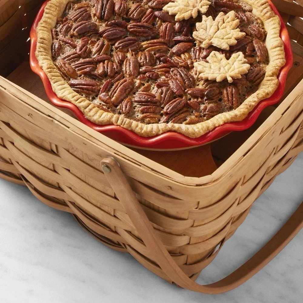 Longaberger Pie Basket with Riser  Brown Woven Basket with Textured